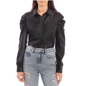 NWT Faux Leather Puff Sleeve Blouse Top / Light Shacket
